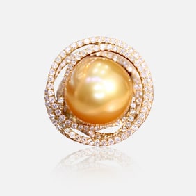 CGRL 18K gold diamond natural pearl ring