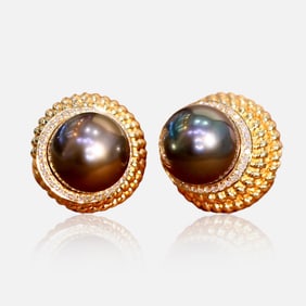 CGRL 18K gold diamond earrings with natural pearls