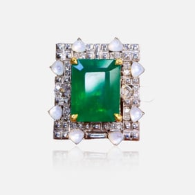 CGRL 18K gold diamond inlaid natural emerald ring