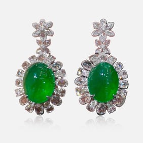 GUILD 18K gold diamond inlaid natural emerald earrings