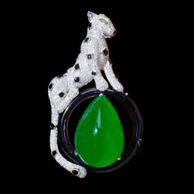 CGRL 18K gold diamond inlaid emerald necklace/brooch