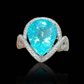 GUILD 18K gold diamond inlaid natural Paraiba ring