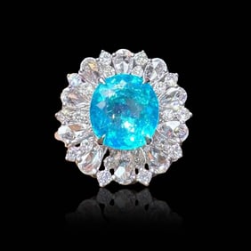 AIGS 18K Gold Diamond Inlaid Natural Paraiba Ring
