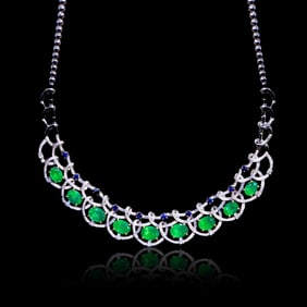 CGRL 18K gold diamond necklace with natural emerald