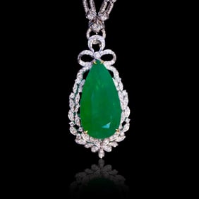 CGRL 18K gold diamond necklace with natural emerald