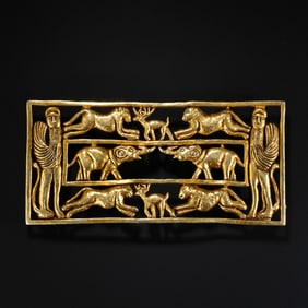 PURE GOLD ORNAMENTS WITH DEPICTIONS OF ANIMALS AND GODS FROM GREECE, 800-1000 AD