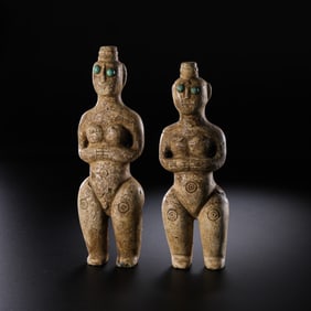 A GROUP OF NEOLITHIC JEWEL-ENCRUSTED STATUES DATING FROM ABOUT 3000 AD OR EARLIER