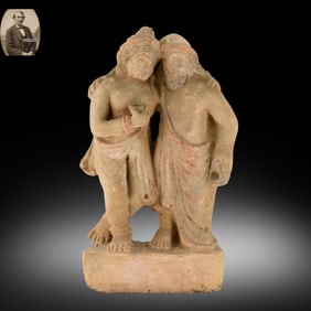 INDO GREEK GANDHARA ART STUCCO FIGURE OF TWO EMBRACING FIGURES