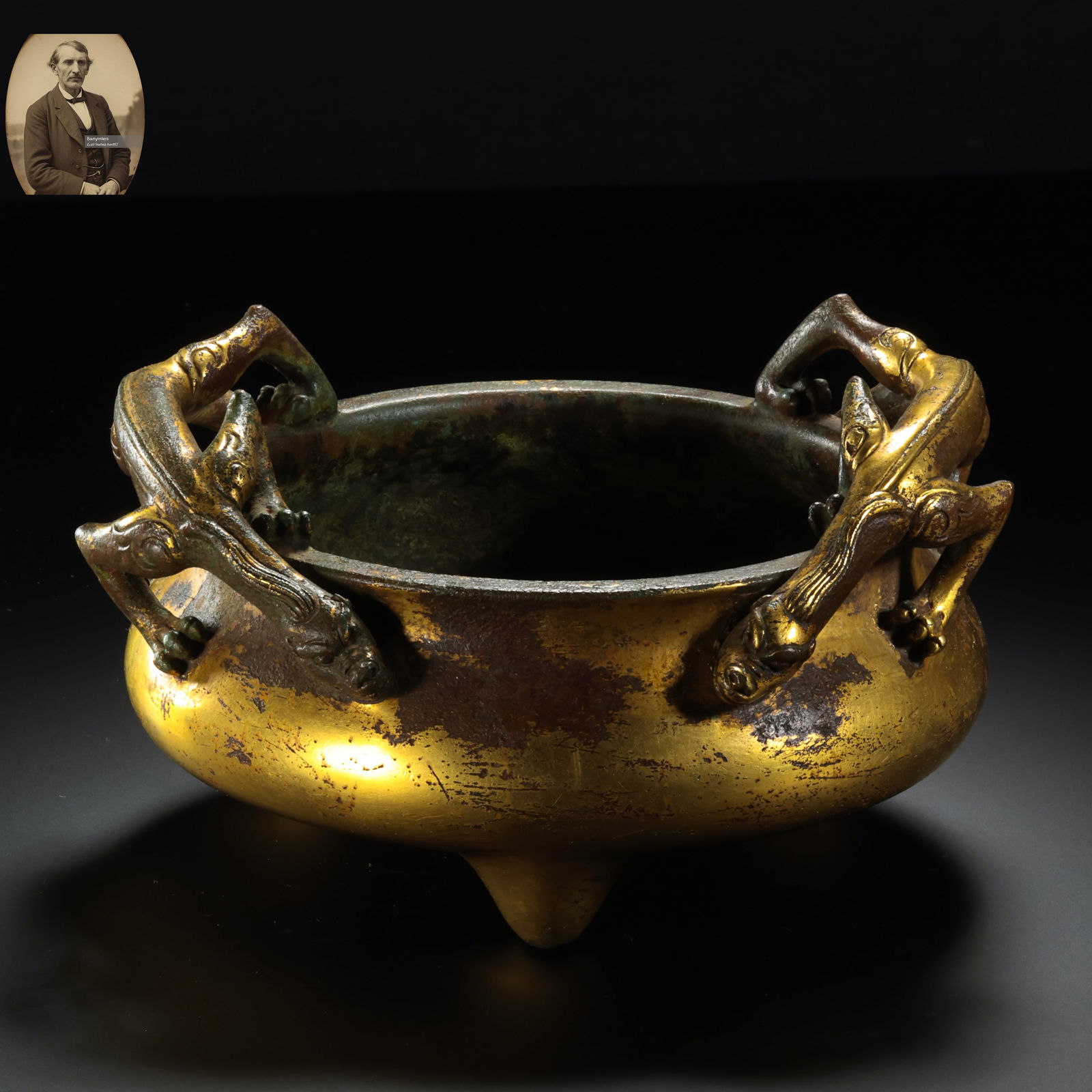 GILDED BRONZE INCENSE BURNER WITH DRAGON EARS, ZHENGDE PERIOD, MING DYNASTY, CHINA (1 of 13)