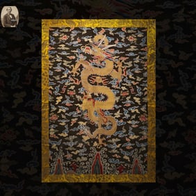 A PEACOCK FEATHER SILK HANGING TENT WITH DRAGON PATTERN, MING OR EARLY QING DYNASTY, CHINA, 17TH