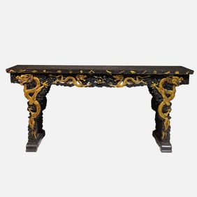 CHINESE QING DYNASTY ROSEWOOD GOLD-PAINTED LONG DESK