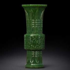 CHINESE QING DYNASTY HETIAN JADE VASE WITH ANIMAL FACE PATTERN
