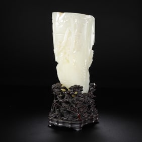CHINESE QING DYNASTY HETIAN WHITE JADE INGENIOUSLY CARVED FLOWER VASE