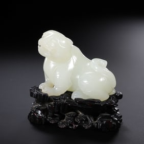 CHINESE QING DYNASTY HETIAN WHITE JADE AUSPICIOUS BEAST