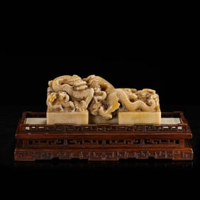 SHOUSHAN STONE DOUBLE DRAGON SEAL, QING DYNASTY, CHINA