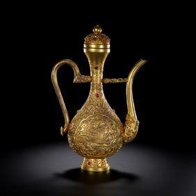 CHINESE QING DYNASTY GEMSTONE GILDED DRAGON PATTERNED POT