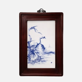 CHINA20BLUE AND WHITE PORCELAIN PANEL PAINTING BY THE CENTURY-OLD MASTER OF ART WANG BU