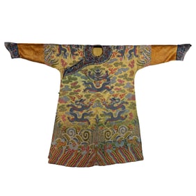 YELLOW SILK DRAGON ROBE WITH DRAGON PATTERN, QING DYNASTY, CHINA