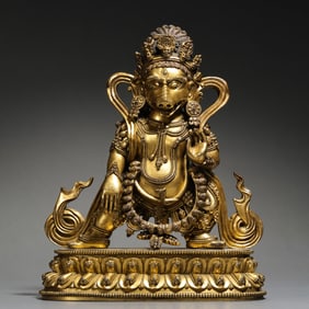 CHINESE MING DYNASTY GILT BRONZE STATUE OF THE GOD OF WEALTH