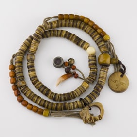 ANTIQUE HIMALAYAN TIBETAN KAPALA MALA NECKLACE OLD BONES PRAYER BEAD