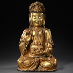 GILDED BRONZE STATUE OF GUANYIN FROM THE MING DYNASTY, CHINA