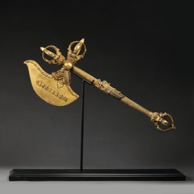 CHINESE MING DYNASTY GILDED BRONZE BUDDHIST INSTRUMENT