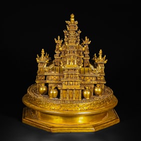CHINA'S QING DYNASTY QIANLONG PERIOD GILDED BRONZE MANDALA