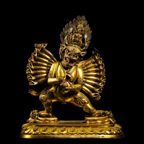 CHINESE MING DYNASTY GILDED BRONZE STATUE OF YAMANTAKA