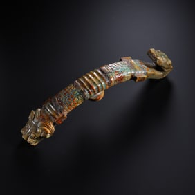 HETIAN JADE DRAGON AND ANIMAL BELT HOOK, CHINA, WARRING STATES PERIOD, 500 BC OR LATER