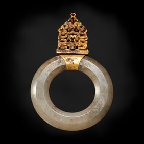 CHINESE HAN DYNASTY GOLD-PLATED JADE BI