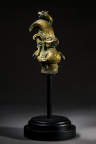 GILDED BRONZE DRAGON AND PHOENIX HEAD SCEPTER FROM THE WARRING STATES PERIOD OF CHINA
