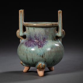 CHINA JIN DYNASTY JUNYAO SKY BLUE GLAZE RED TRIPOD STOVE