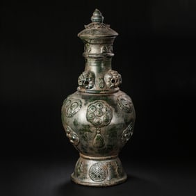 CHINESE HAN DYNASTY GREEN GLAZE STICKER VASE