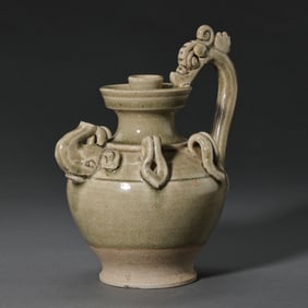 CHINESE SUI DYNASTY XIANGZHOU KILN CELADON TEACUP WITH DRAGON HANDLE
