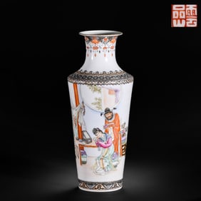 EARLY 20TH CENTURY FAMILLE ROSE VASE WITH STORY AND FIGURES