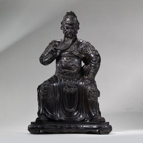 AGARWOOD SEATED STATUE OF GUAN GONG FROM THE QING DYNASTY, CHINA, 19TH CENTURY