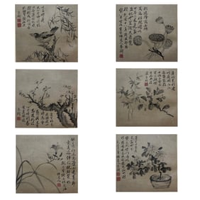 LI SHAN(1686-1756)A SET OF SIX CHINESE INK PAINTINGS ON PAPER, MOUNTED AS AN ALBUM.