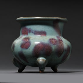 CHINA NORTHERN SONG DYNASTY JUNYAO SKY BLUE GLAZE RED TRIPOD FURNACE