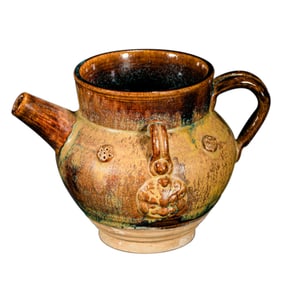 CHINESE TANG DYNASTY LUSHAN FLOWER-GLAZED DOUBLE-HANDLED EWER