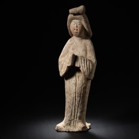 CHINESE TANG DYNASTY PAINTED POTTERY FAT GIRL