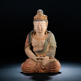 CHINESE SONG DYNASTY PAINTED WOODEN STATUE OF BUDDHA