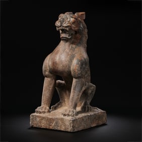 SEATED STONE LION FROM THE TANG DYNASTY, CHINA