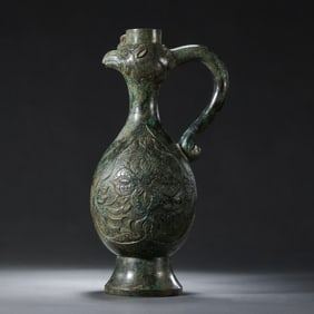 BRONZE CHICKEN-HEADED POT FROM THE WARRING STATES PERIOD OF CHINA