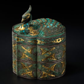 CHINESE WARRING STATES PERIOD GOLD AND SILVER JAR WITH COVER