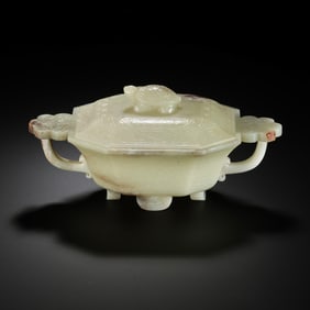 CHINESE HAN DYNASTY DOUBLE-HANDLED JADE-COVERED FURNACE
