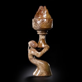 CHINESE HAN DYNASTY JADE FIGURE INCENSE BURNER
