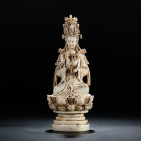 CHINESE LIAO DYNASTY HAN DYNASTY WHITE MARBLE SEATED GUANYIN