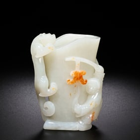 CHINESE QING DYNASTY HETIAN WHITE JADE CARVED CUP