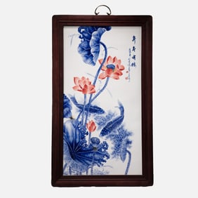 CHINA20BLUE AND WHITE UNDERGLAZE RED PORCELAIN PANEL PAINTING BY THE CENTURY-OLD MASTER OF ART WANG