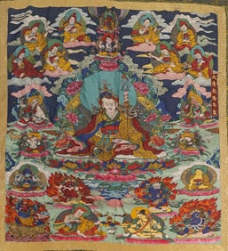 THANGKA OF SILK LOTUS AND PEANUTS BY MASTER QIANLONG OF THE QING DYNASTY, CHINA